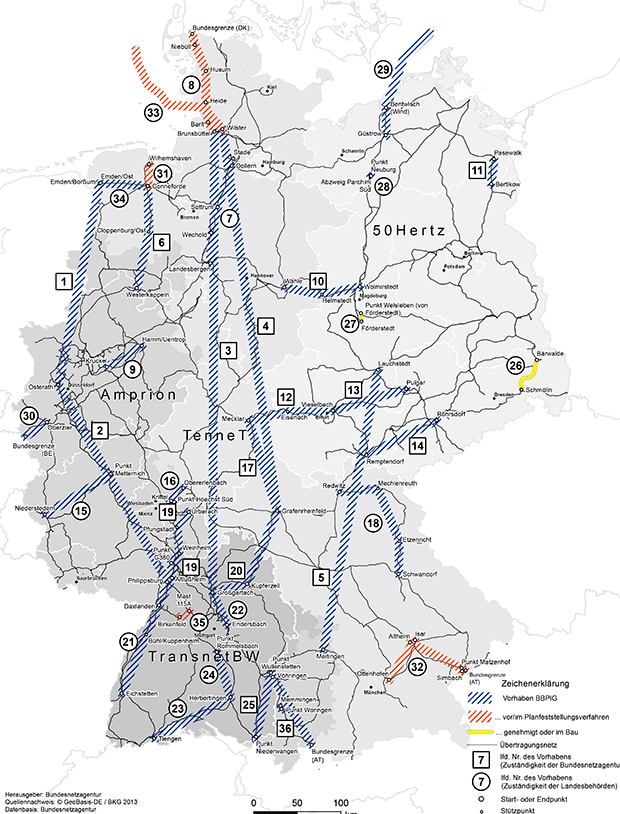 Leitungsvorhaben aus dem Bundesbedarfsplangesetz (BBPlG), Bundesnetzagentur, (Klick führt zur Quelle)