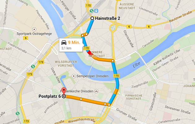 Routenführung, Beispiel; Quelle Google-Maps