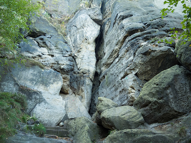 Sächsische Schweiz, Häntzschelstiege, Einstieg oberer Abschnitt